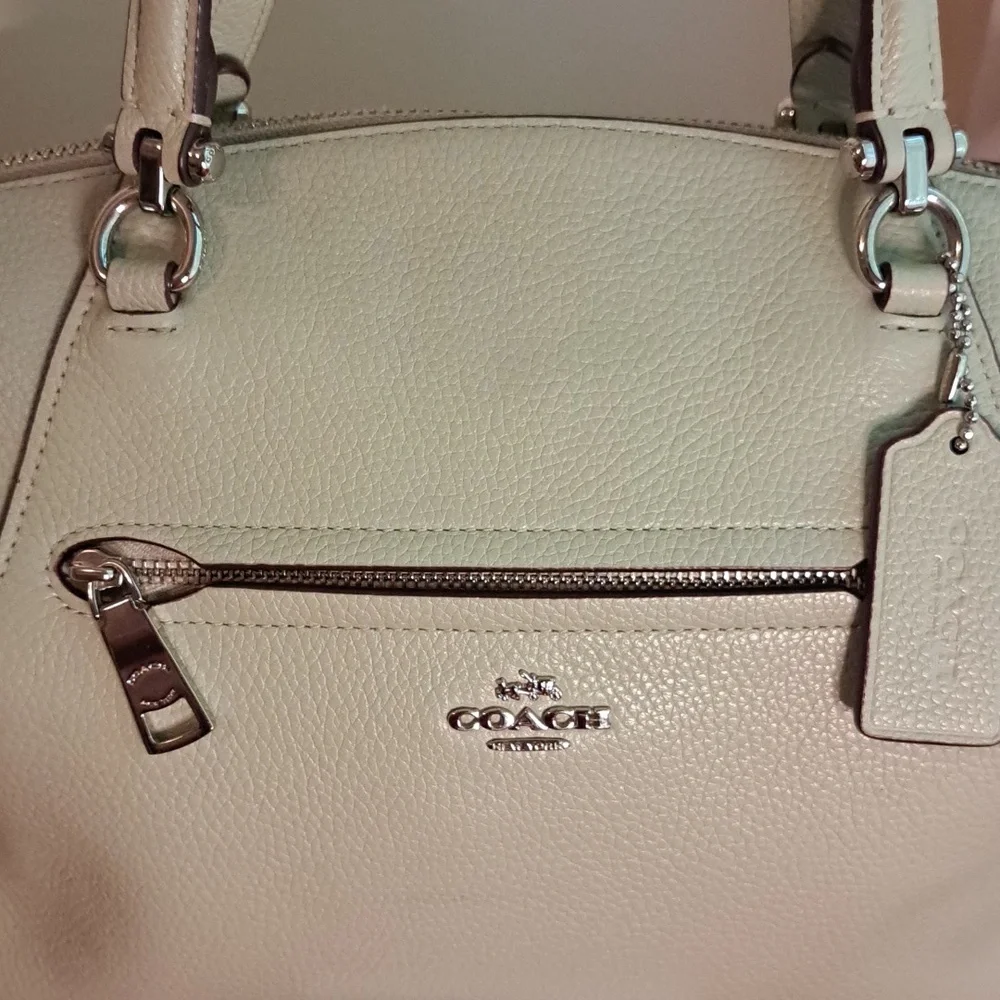 Coach Prairie Soft Seafoam Green Pebble Leather Satchel/Crossbody Like New - Picture 2 of 11